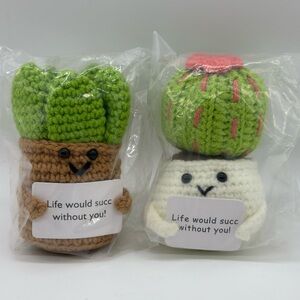 Lot of 2 Crochet Emotional Support Succulents Plants Life would Succ without you